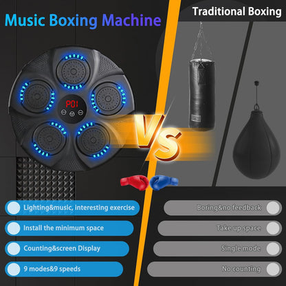 New Smart Music Boxing Machine with Boxing Gloves, Wall Mounted Smart Bluetooth Music Boxing Trainer with LED, Electronic Boxing Target Workout Punching Equipment for Home, Indoor, Gym